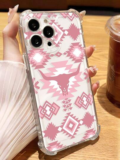 1 件西部斗牛几何图案防震软透明手机壳适用于 11/12/13/14/15/16 Pro Max 防水防摔防刮