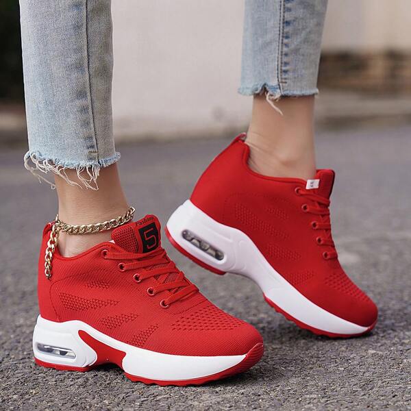 Zapatos deportivos para mujer con tejido transpirable, para baile cuadrado/running, con altura aumentada oculta, suela acolchada, calzado deportivo casual ligero | Zapatos deportivos con cordones | Zapatos deportivos de malla transpirable