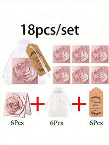 3/9/18 szt. Mini zestaw ślubny - 5 szt. Mini lustro do makijażu, 5 kartek z podziękowaniami i 5 torebek organzowych - przenośne składane lustro do makijażu na wieczór panieński, prezenty dla druhen, pudełko na prezent urodzinowy, dekoracja na przyjęcie weselne, artykuły na przyjęcie urodzinowe