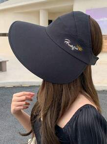 Chapeau de soleil pour femme, style coréen, protection du visage, anti-UV, voyage extérieur, protection solaire estivale, mode, personnalisé, polyvalent, chapeau de plage, design de lettre, polyester, anti-vent, anti-UV, printemps et été