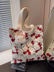 Sanrio Genuine Kitty 1pc Supply List Japanese Kt Cat Cartoon Hello Kitty Canvas Bag Fresh And Simple Shoulder Bag Class Hand-Held Canvas Bag