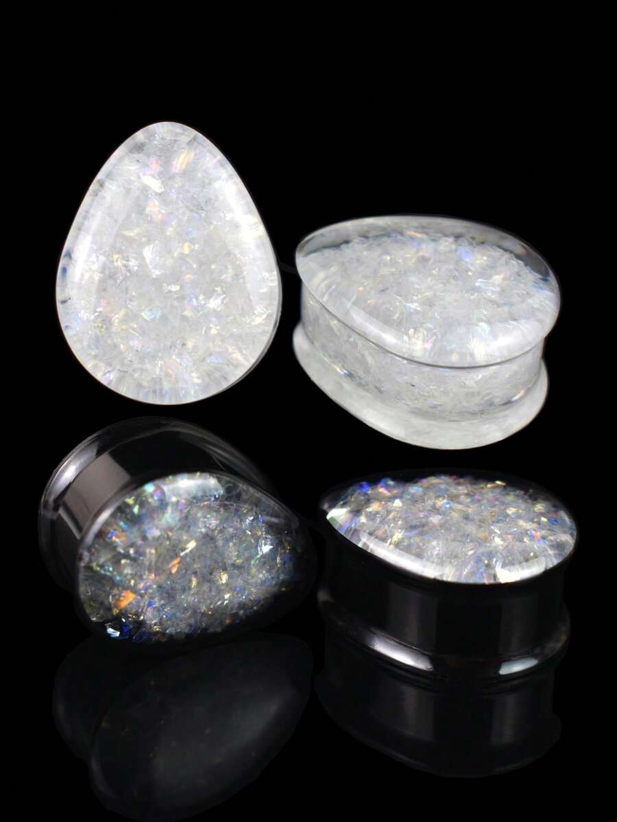 1 Cặp 8-30mm hình giọt nước Acrylic lấp lánh kim tuyến đo tai dùng xỏ khuyên cơ thể - sequin - Xem 1