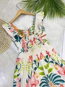 Long Dress PRINTED With Lining With Cup In Beautiful, Fashionable CREPINHO Fabric - White - View 2