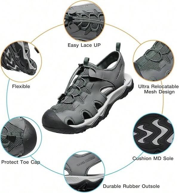 CAMEL CROWN Men's Hiking Sandals, Non-Slip Sports Water Shoes With Arch Support, Closed-Toe Outdoor Summer Camping Beach Sandals