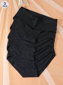 5条/套 女士100%纯棉内裤，高品质柔软透气黑色内裤