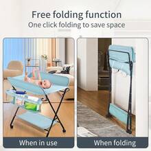 Changing Table, 80*66*98cm Foldable, Portable Changing Table With Storage Basket, Belt And 4 Wheels With Brakes, Height Adjustable.