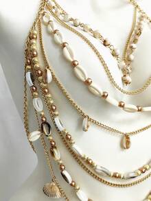 1 件可调节贝壳串珠身体链，适合度假和派对装扮 - 金色 - 查看 7