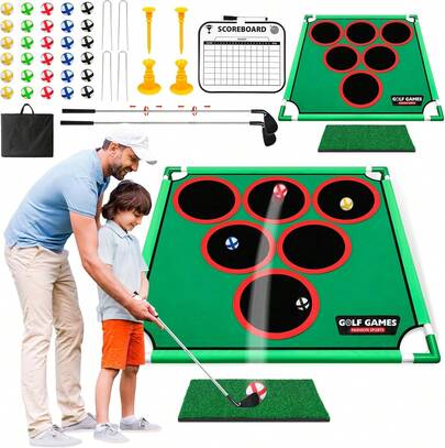 2PCS Battle Golf Game Play Set, Golf Chipping Cornhole Games For Adults With 30 Sticky Golf Balls, 12 Hole Covers, 2 Golf Clubs&Carrying Bag, Indoor Outdoor Lawn Backyard Golf Gifts For Men&Kids