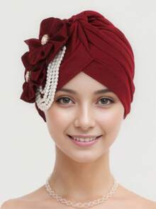 1pc Retro British Felt Headband Hat, Women's Church Derby Headpiece With Flower Decor, Soft Beret Cap