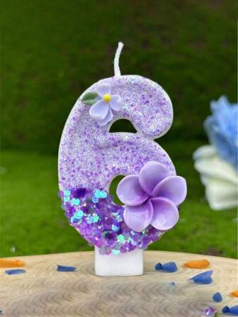 Creative Bestselling 0-9 Digits & Letters Handmade Birthday Candle, DIY Birthday Cake Decoration, Party Festival Supplies - Purple Gradient Floral Glitter Painted Anniversary Celebration Candles, Women New StylesMother's Day Gifts