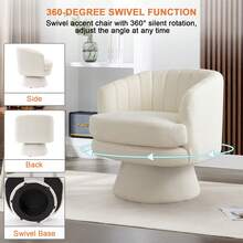 2pcs Lamb Wool Fabric Upholstered Comfy 360 Degree Round Barrel Chairs Cosmetic Bench Fashion Solid Color Swivel Chair For Living Room Bedroom