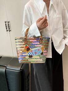 2025 New Cute Dachshund Woven Vegetable Storage Basket, Random Color & Position, Suitable For Work Commuting Bag, Vintage Wicker Handbag - Multicolor - View 4