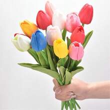 44cm Tulip, 9 Forks 9 Heads Tulip, Artificial Flowers, Decoration, Tulip Bouquet, Artificial Flowers, For DIY Flower Arrangement, For Wedding, For Home, Garden, Decoration - Multicolor - View 4