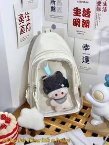 Bolso cruzado estilo Lolita lindo para mujeres, estudiante universitaria japonesa, mochila pequeña de nylon preppy con ventana de exhibición de muñeca transparente de 10 cm y portainsignia, bolso de mano Purese nuevo, bolso de hombro portátil para niñas, bolso de convención de anime escolar, bolso de pecho transparente, color caramelo, regalo de vuelta al colegio, bolso de uniforme JK, bolso de concierto - Blanco - Ver 6