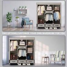 Temopow 2methods Portable Canvas Wardrobe With 4Drawers 19mm Sturdy Wardrobe With Reasonable Storage Space 125x45x170cm - Grey1 - View 2