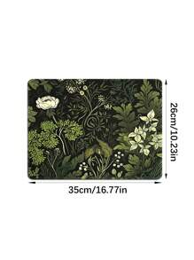 1pc Green Floral Pattern Rubber Anti-Slip Computer Laptop Office Gaming Mouse Pad