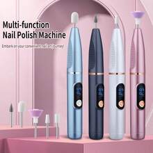 1 pieza Esmerilar de uñas eléctrico recargable de 300mAh, suave y brillante - Lima de uñas eléctrica, mini bolígrafo de manicura y set de cabezales de esmerilado múltiple - Pantalla digital de oro rosa - Ver 4