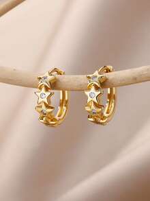 Cute Pink Cubic Zirconia Cherry Shaped Gold Earrings, 18K Gold Plated Silver Anti-Fade Earrings, Suitable For Weddings, Parties, Vacations And Other Occasions, Also Can Be Given As A Commemorative Gift To Best Friends For Daily Wear. - Stainless Steel - View 11