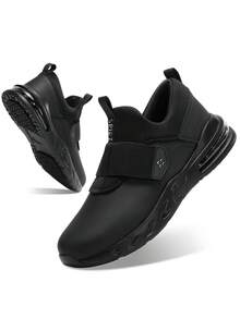 SPIEZ Men's Non-Slip Waterproof Oil-Resistant Kitchen Work Shoes Comfortable Slip-On Safety Sneakers - Black - View 4
