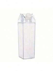 1pc Multifunctional Portable Large Capacity Square Milk Cup, Food Dispenser, Multipurpose, Sealed, Milk Storage Bottle, Juice, Beverage, Transparent Dispenser Bottle