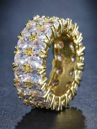 1 pièce Bague triangle ronde en zirconium personnalisée de mode hip hop pour hommes, bague de mariage, fête, concert, petit ami, cadeau de vacances pour hommes