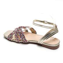 Flat Sandals With Woven Crescent-Shaped Straps And Adjustable Buckle - Fashionable And Comfortable Summer Style - Multicolor - View 3