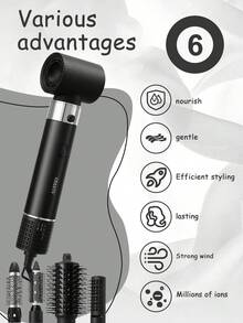 Máy sấy tóc CRASTS Professional 5 trong 1, Lược chải tóc, Máy sấy tóc, Tạo kiểu tóc, Đa chức năng cho máy uốn tóc, Máy uốn tóc & Máy duỗi tóc, Làm khô nhanh, Tiếng ồn thấp, Có 5 đầu nối, 3 chế độ gió và sử dụng tại nhà & tiệm, Quà tặng chăm sóc tóc - Phích cắm loại F của EU (220-240V) - Xem 5
