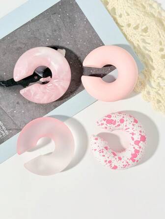 4pcs Set Of Minimalist Acrylic Colorful Candy C-Shaped Clip-On Earrings, Suitable For Daily Wear For Women