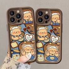 1 件适用于 16 17AIR 17PROMAX 11 12 13PROMAX 14PROMAX 15，浅棕色 + 棕色熊腕带 - 秋冬泰迪熊手机壳