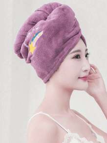 5-Piece Set Of Coral Velvet Cartoon Embroidered Hair Blowing Hats, Women's Bathing Hats With Water Absorbing Triangle Hats, Water Absorbing Hair Blowing Towels, 1 Women's Quick Drying Hair Towel, Highly Absorbent Coral Velvet Women's Hair Towel Set