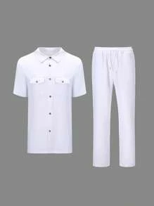 مجموعة من قطعتين للرجال: داشيكي، بنطال ذو خصر مطاطي وقميص كم قصير بجيب وياقة كلاسيكية، ملابس أفريقية، ملابس علوية كاجوال كم قصير وبنطال طويل مجموعة قطعتين، ملابس الشارع، الحفلات، الزفاف، الاستخدام اليومي، المناسبات الثقافية، المراسم التقليدية