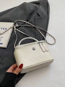 1 Piece Classic Fashion Elegant Solid Color Small Fragrance Style Popular New Hand Box Bag Simple Fashion Shoulder Messenger Bag - White - View 11