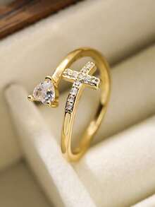 Cubic Zirconia Cross Decor Ring, Simple & Practical Multifunctional - 彩色 - 查看 7