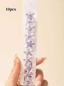 10pcs Women's Rhinestones Flower Decorative Hair Rings,Floral Side Small Clip Headdress