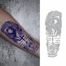 1 pièce Tatouage temporaire réaliste, design audacieux de croix de Jésus et de maquillage, tatouage réfléchissant imperméable et anti-transpiration, utilisation unique durant 5 à 12 jours