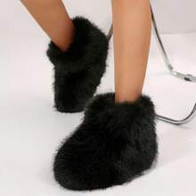 Stylish Personalized Winter Boots For Women - Cute Spicy Girl Boots With Warmth And Comfort - Mid-Length Snow Boots Faux Fur Boots Women Shoes - 全黑 - 查看 5