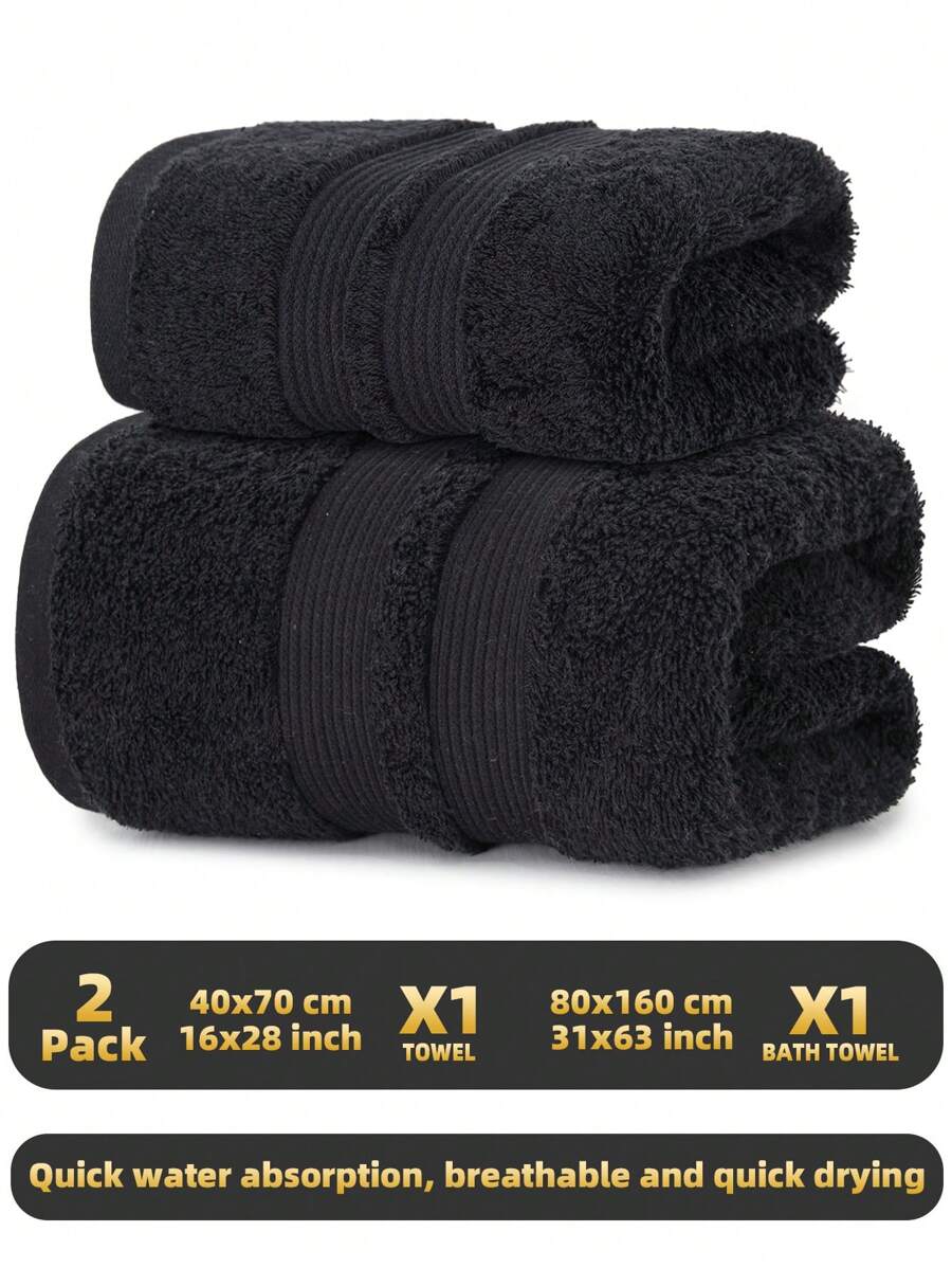 2pcs/Set [1 Face Towel + 1 Bath Towel] Solid Color Face Towel And Bath Towel Bathroom Combo Set, Plush Texture, Quick-Drying, Suitable For Bathing, Face Washing, Sports, Gym, Bathroom, Hotel, Travel And Other Scenarios Back To School