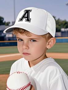 1 Kids White Baseball Caps 26 Letters Printed Baseball Caps, Outdoor Recreational Activities Sunscreen Breathable And Quick Drying, Suitable For Spring And Summer Daily Outdoor Use, Campus Activities - White - View 3