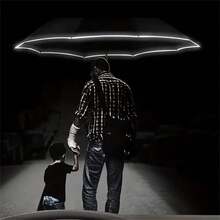 1pc Fully Automatic Compact Travel Umbrella, Reverse Design Inverted Not Get Wet Car Umbrella, With Auto Open/Close Handle And UV Protection, Reflective Strip Design For Night, Strong Windproof And Waterproof Automatic Umbrella