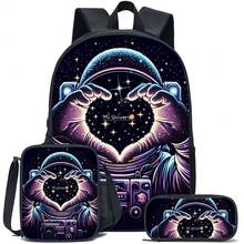 3pcs Game-Black/Neon/Colours Themed Backpack Set With Lunch Box & Pencil Case&Storage Bag - Polyester, Lightweight, Fashionable Mixed Colors - Multicolor - View 5
