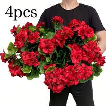1/4 件人造天竺葵花人造塑料植物抗紫外线红色花卉装饰适用于家庭花园婚礼室内外窗台装饰情人节母亲节毕业礼物