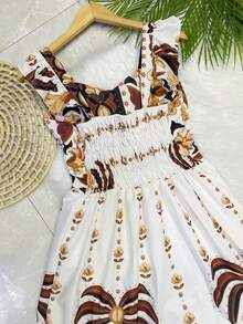 Long Dress PRINTED With Lining With Cup In Beautiful, Fashionable CREPINHO Fabric - Mocha Brown - View 2
