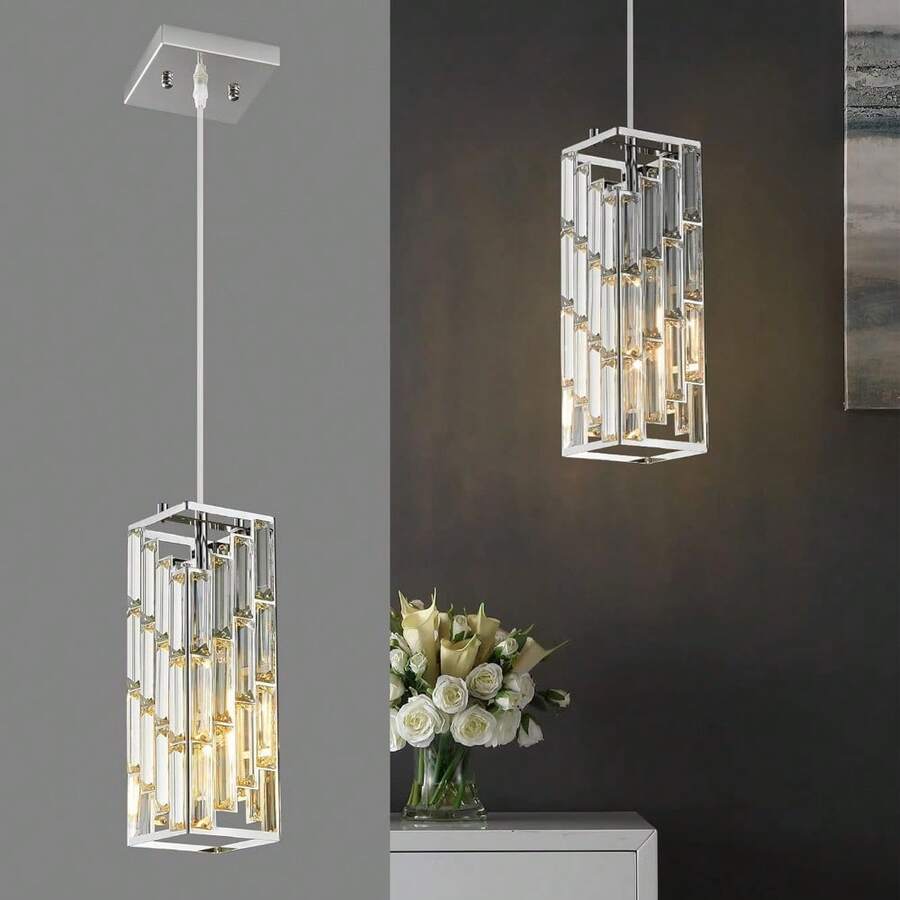 YQYYFC Chrome Pendant Lighting Modern Pendant Light, Mini Crystal Chandeliers,Adjustable Pendant Light Fixture For Kitchen Island Dinning Room Bedroom (3 Pack) - Chrome - 查看 1