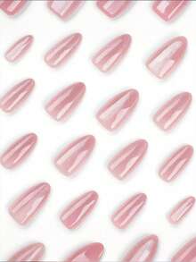 24 片猫眼按压指甲中号杏仁亚克力指甲粉色光泽假指甲裸色全覆盖胶钉可爱自然闪亮假指甲女士美甲美甲用品指甲 - 粉色 - 查看 3