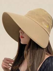 Chapeau de soleil pour femme, style coréen, protection du visage, anti-UV, voyage extérieur, protection solaire estivale, mode, personnalisé, polyvalent, chapeau de plage, design de lettre, polyester, anti-vent, anti-UV, printemps et été