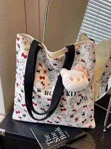 Sanrio Genuine Kitty 1pc Supply List Japanese Kt Cat Cartoon Hello Kitty Canvas Bag Fresh And Simple Shoulder Bag Class Hand-Held Canvas Bag