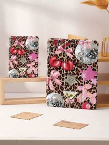 Beschermhoes met luipaardpatchwork en kersenpatroon, compatibel met iPad Air4/5 10,9 inch, iPad 7/8/9/10,2 inch, iPad 10e generatie, compatibel met Kindle Paperwhite 12e generatie 2024, Kindle (11e generatie) 2022-release, compatibel met Samsung Galaxy Tab S6 Lite 10,4 inch, automatische slaap-/waakfunctie, opties voor meerdere stijlen