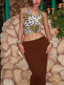 Top ajustado de tirantes finos con estampado de leopardo para mujeres