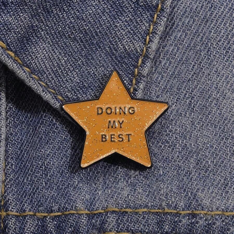 1 chiếc ghim cài áo hình ngôi sao "Do My Best" bằng men vàng, có thể ghim lên ba lô, áo sơ mi, ve áo, một món quà đáng yêu dành cho bạn bè, trẻ em hoặc người thân yêu. - Nhiều màu - Xem 1