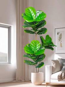 74-165cm Large Artificial Banyan Tree Fake Tropical Rubber Plants Branch Plastic Big Fiddle Leaves Tall Ficus Tree Daily Necessities Green For Home Garden Office Outdoor Decor Without 1pc